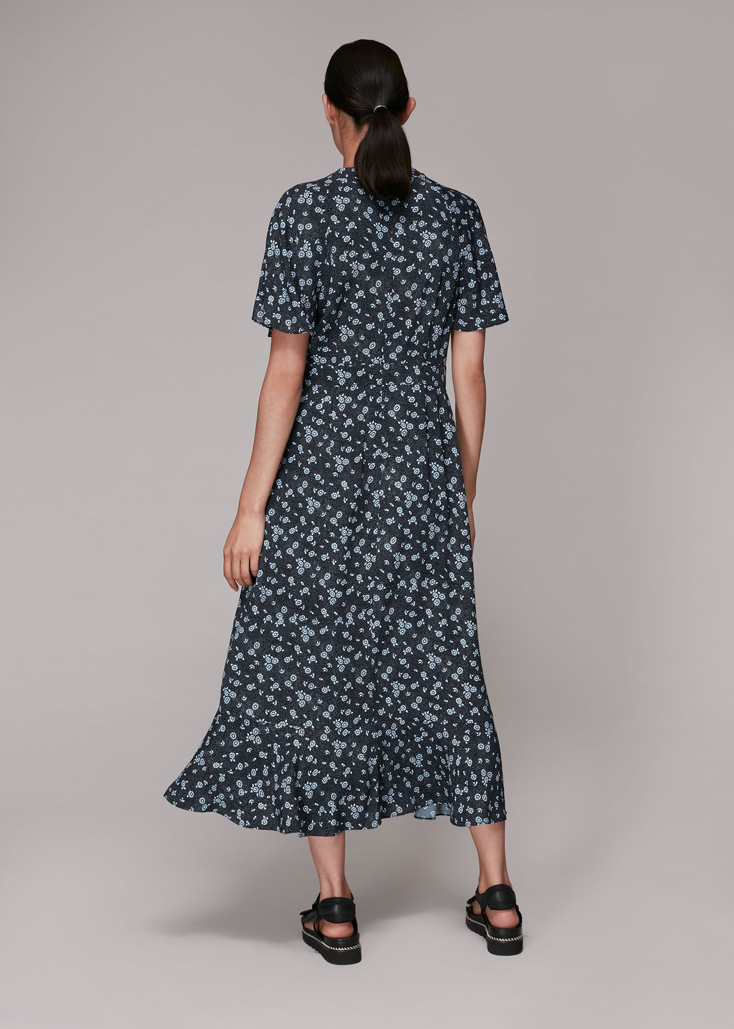 Whistles Daisy Spot Print Midi Dress in Blue Womens Clothing Dresses Casual and day dresses 