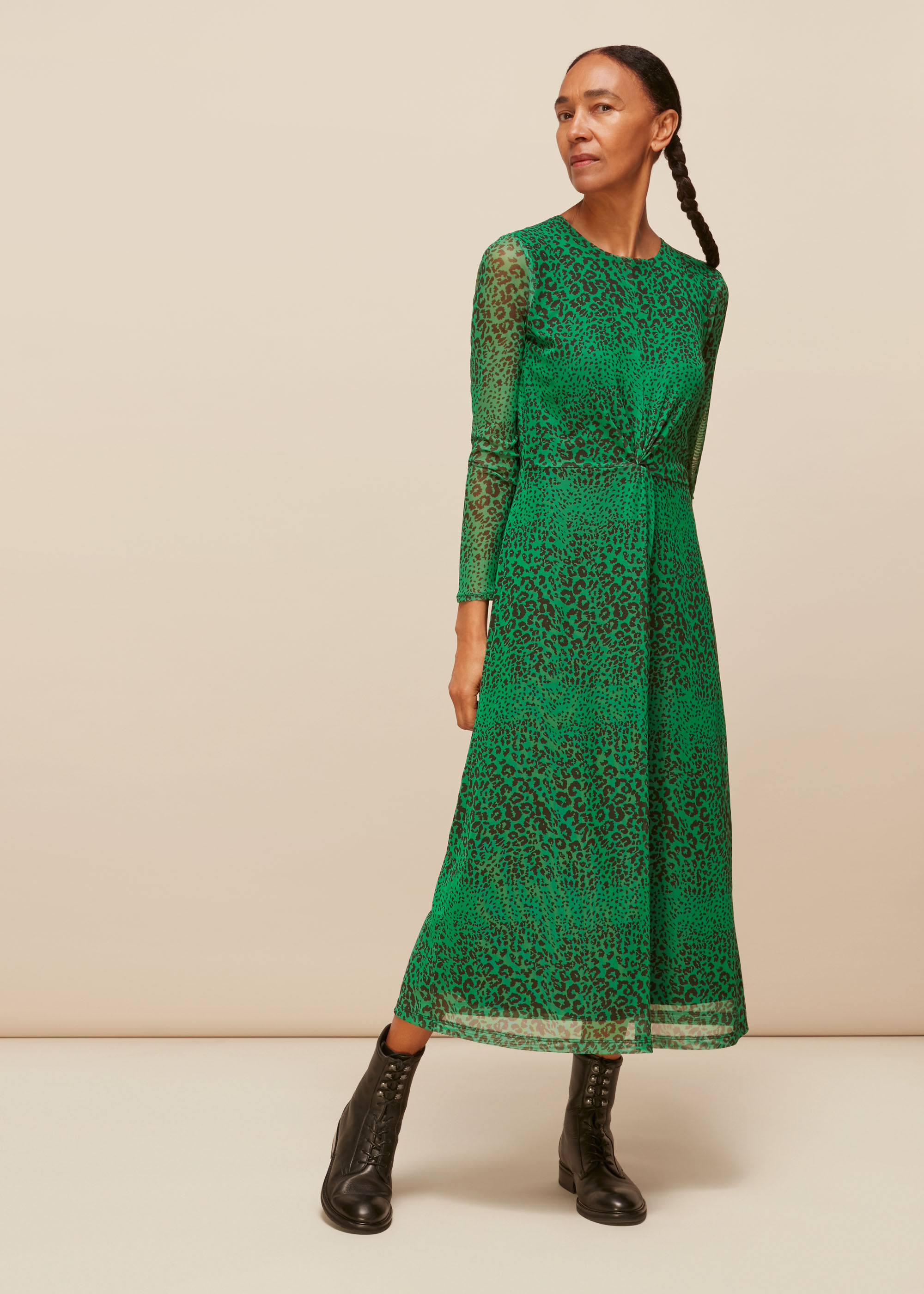 whistles green jungle cat dress
