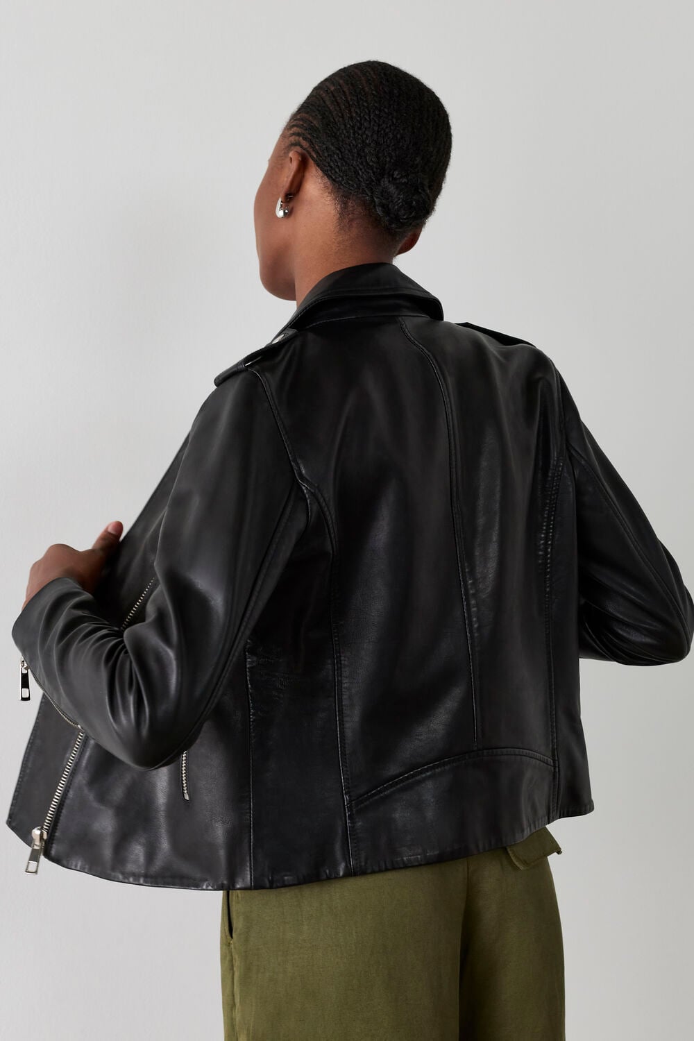 Black Agnes Pocket Leather Jacket