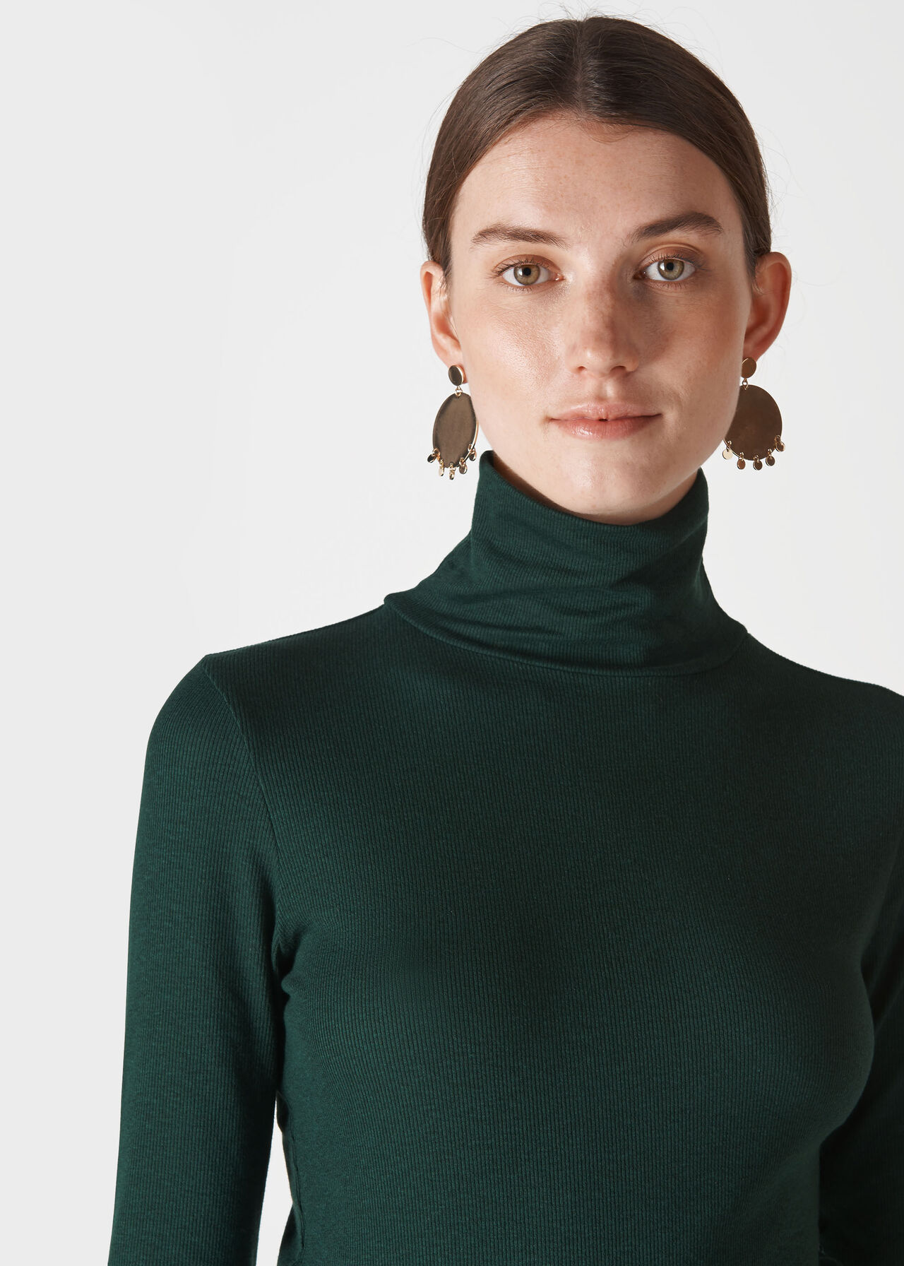 Essential Polo Neck Top Dark Green