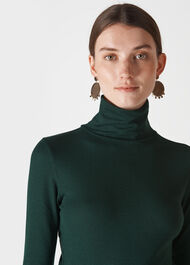 Essential Polo Neck Top Dark Green