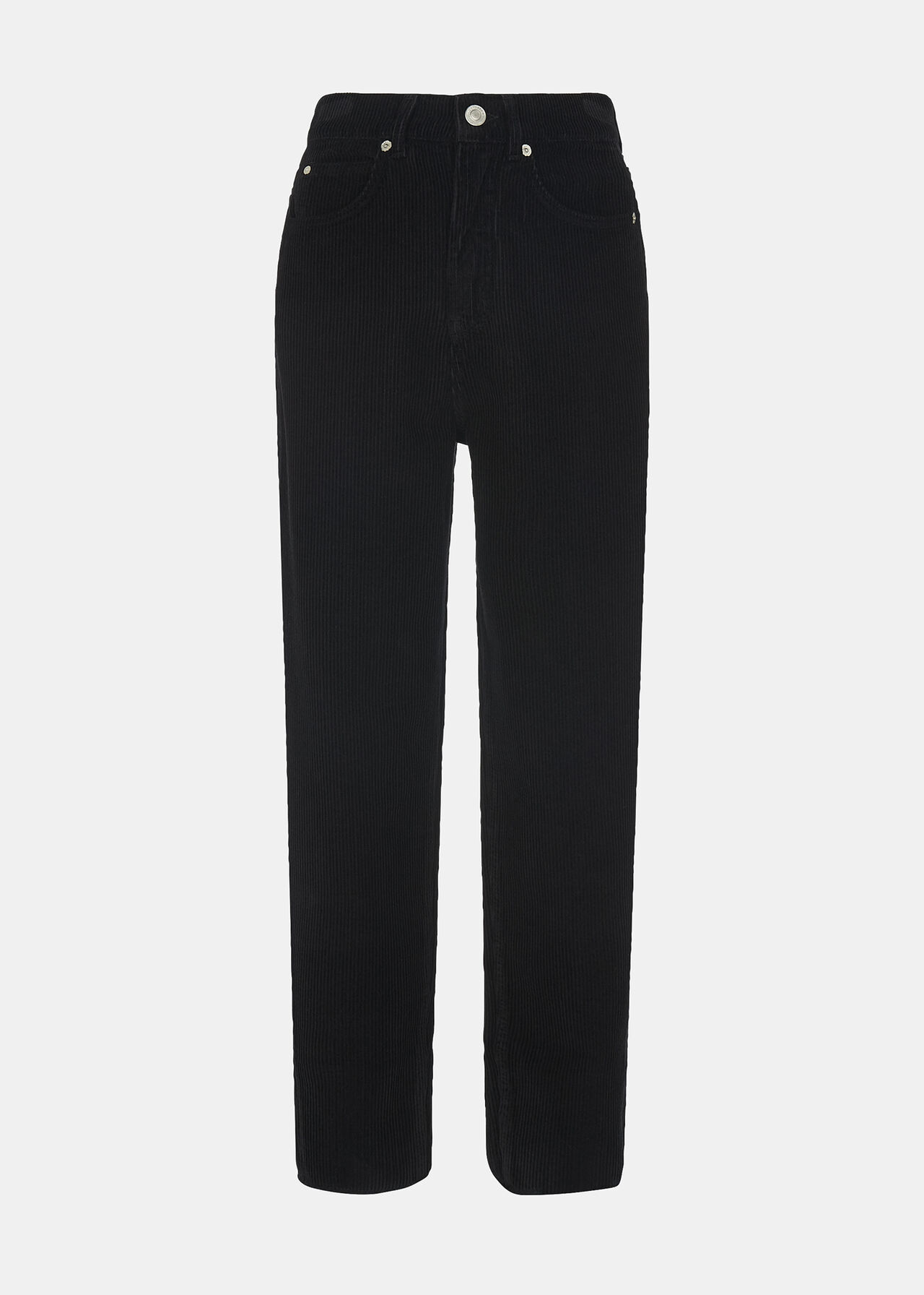 High Waist Cord Barrel Jean Black