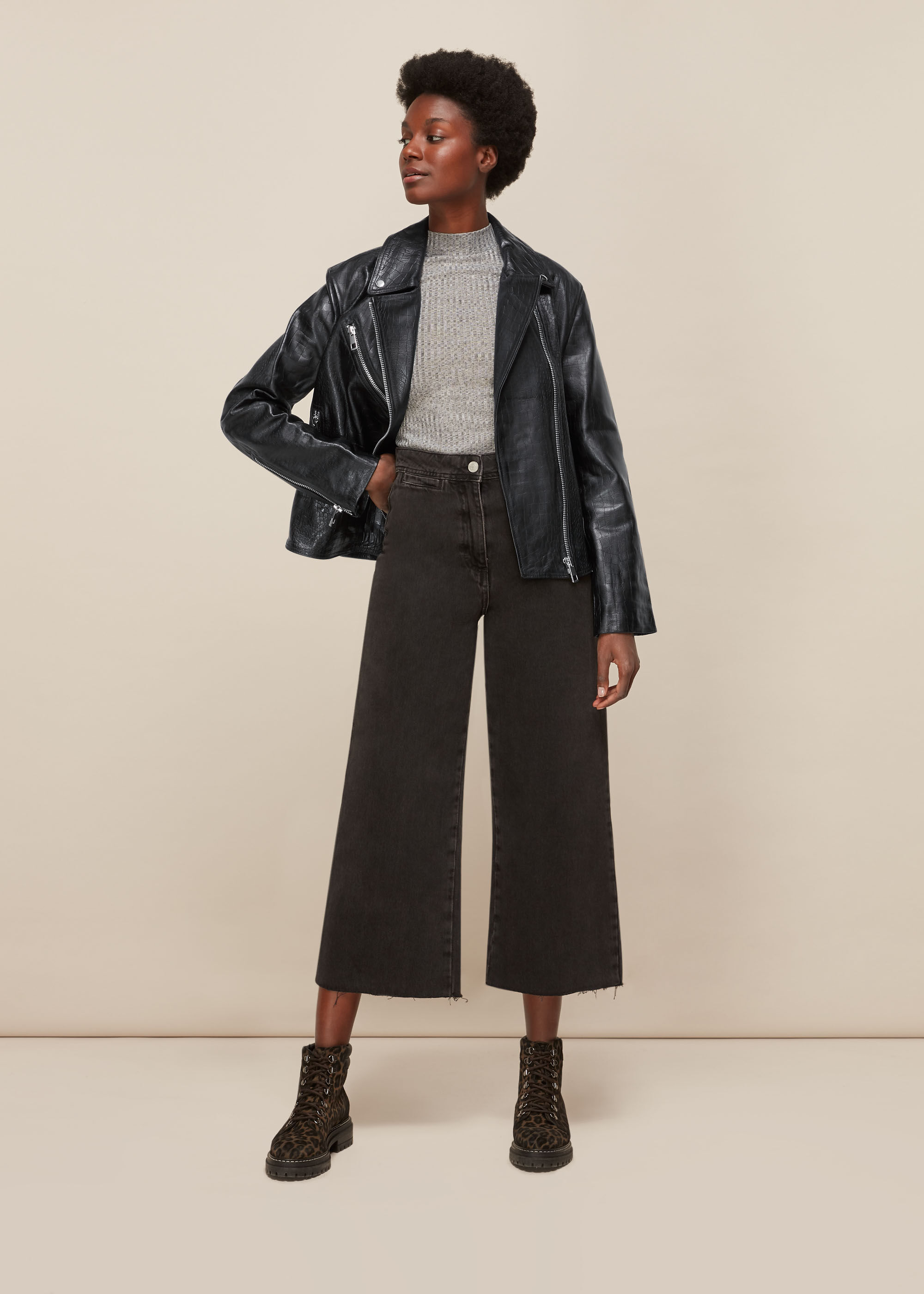 Whistles cropped clearance leather jacket
