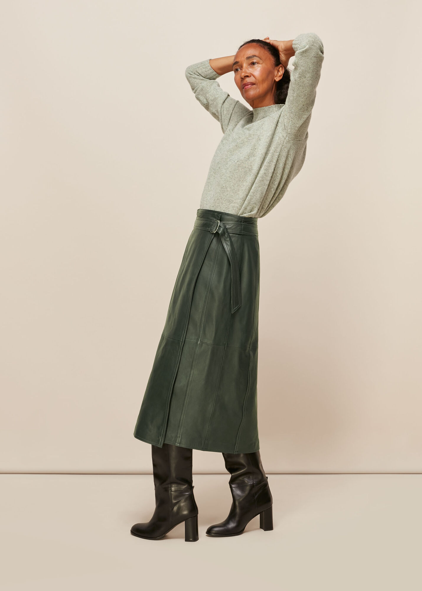 Dark Green Selina Leather Wrap Skirt | WHISTLES