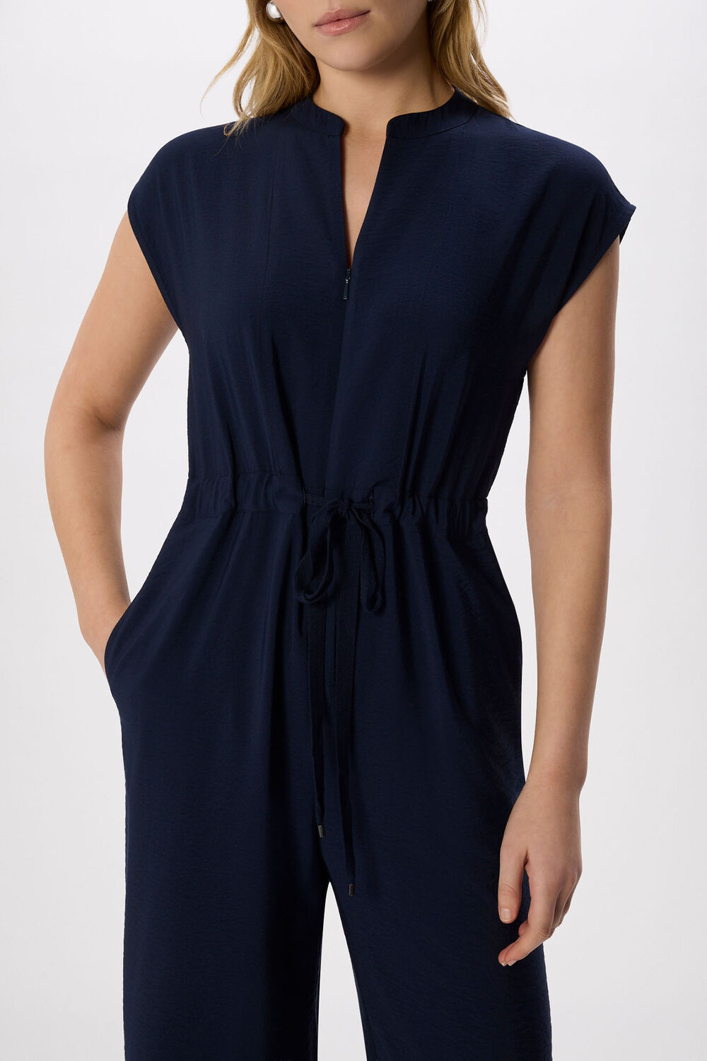 Navy Petite Sleeveless Drawstring Jumpsuit