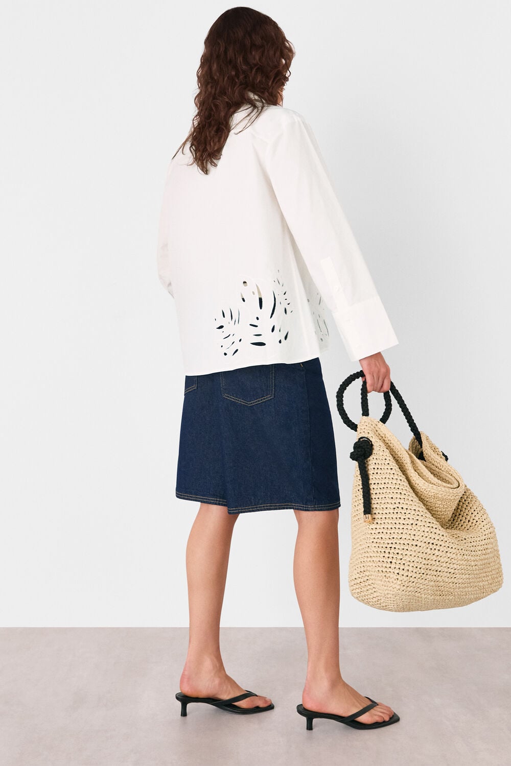 White Leaf Embroidered Cotton Shirt