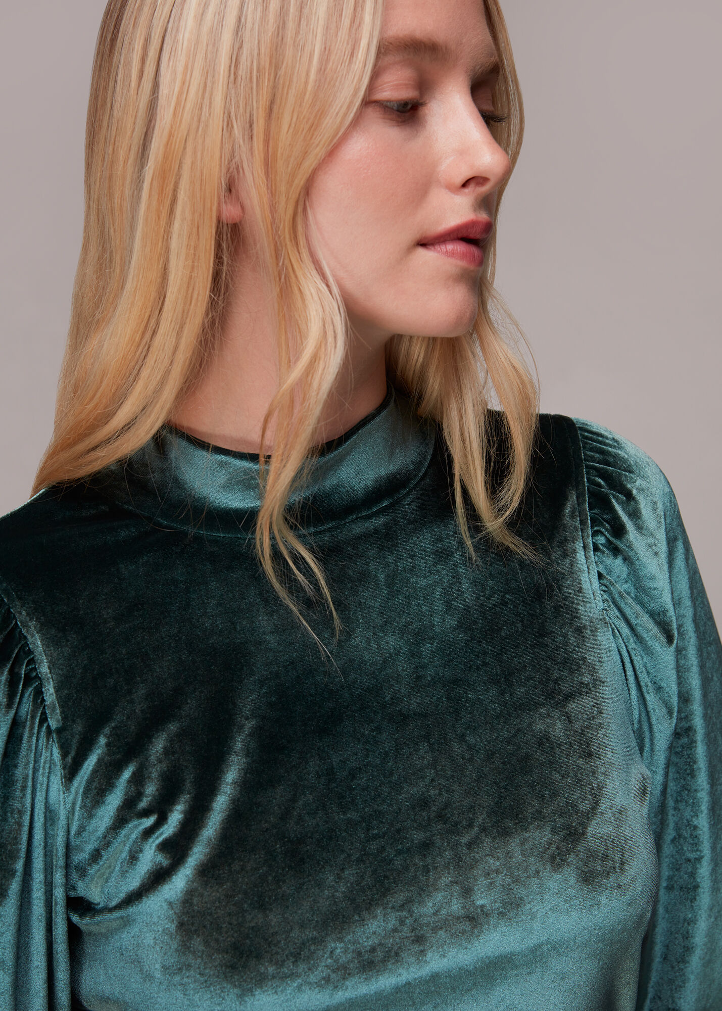 Dark Green High Neck Velvet Top WHISTLES Whistles UK