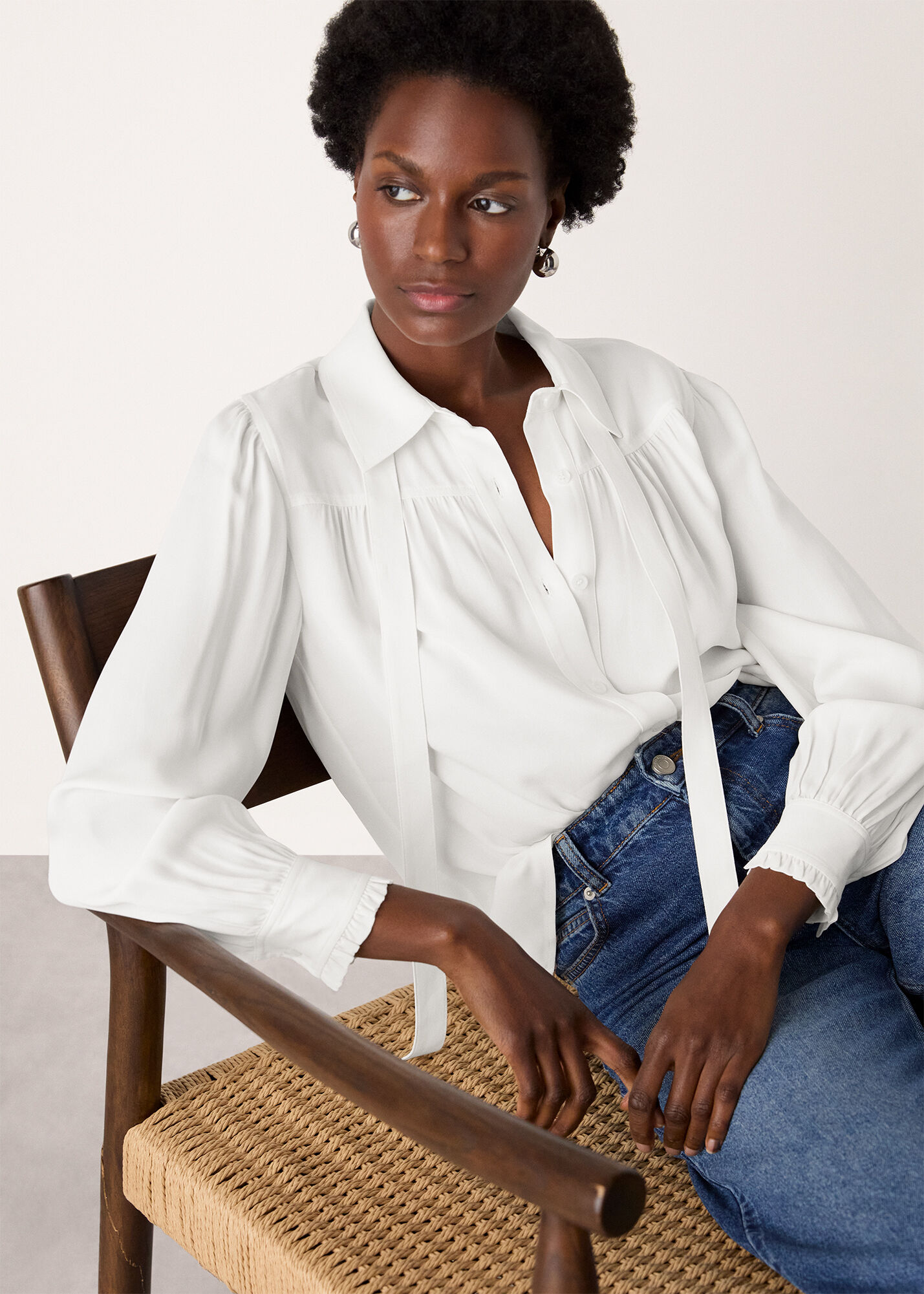 Ivory Tie Detail Crepe Blouse | WHISTLES | Whistles UK |