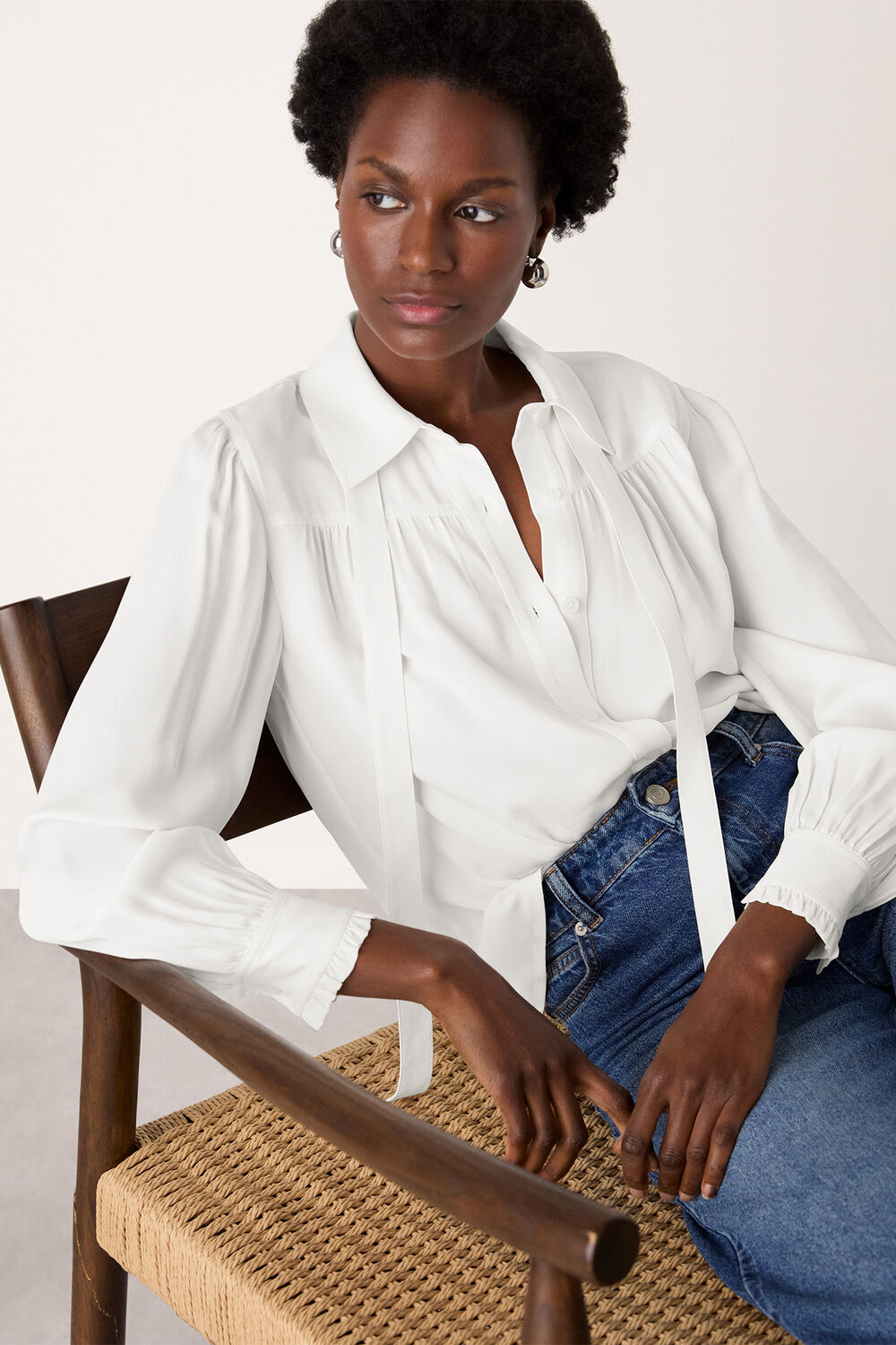 Ivory Tie Detail Crepe Blouse