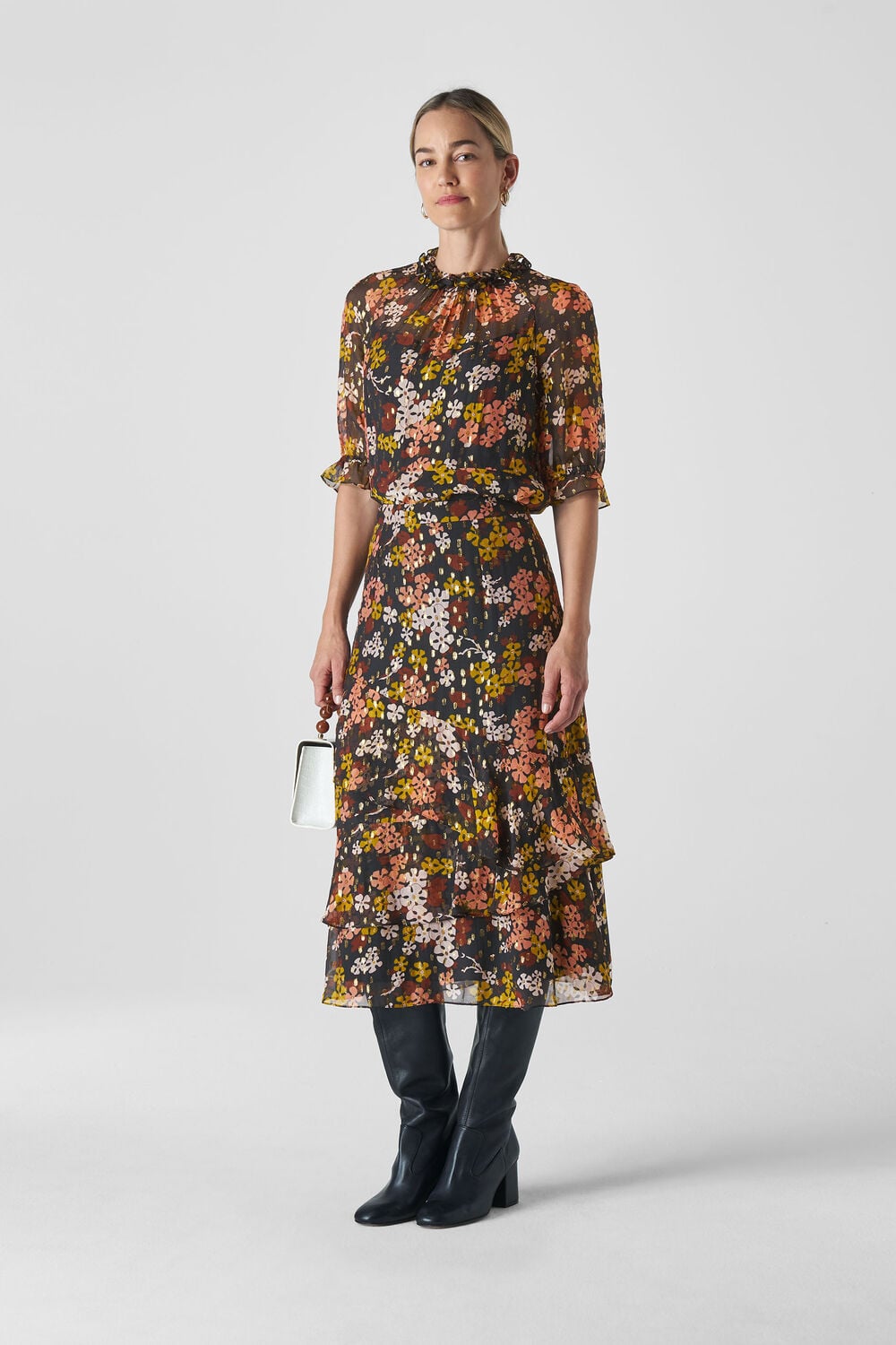 Clover Floral Silk Mix Skirt Multicolour