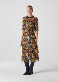 Multicolour Clover Floral Silk Mix Skirt | WHISTLES | Whistles UK