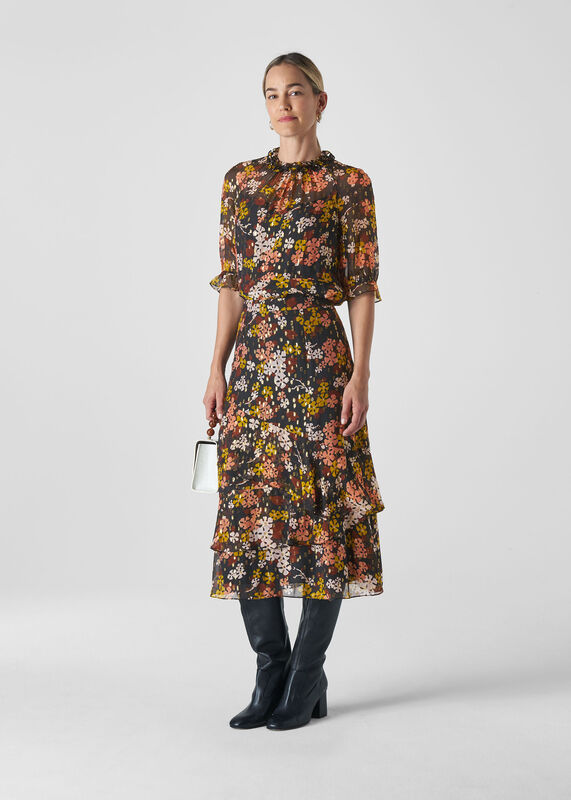 Clover Floral Silk Mix Skirt