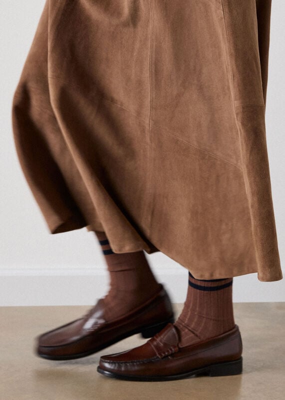 Brown Striped Ribbed Socks
