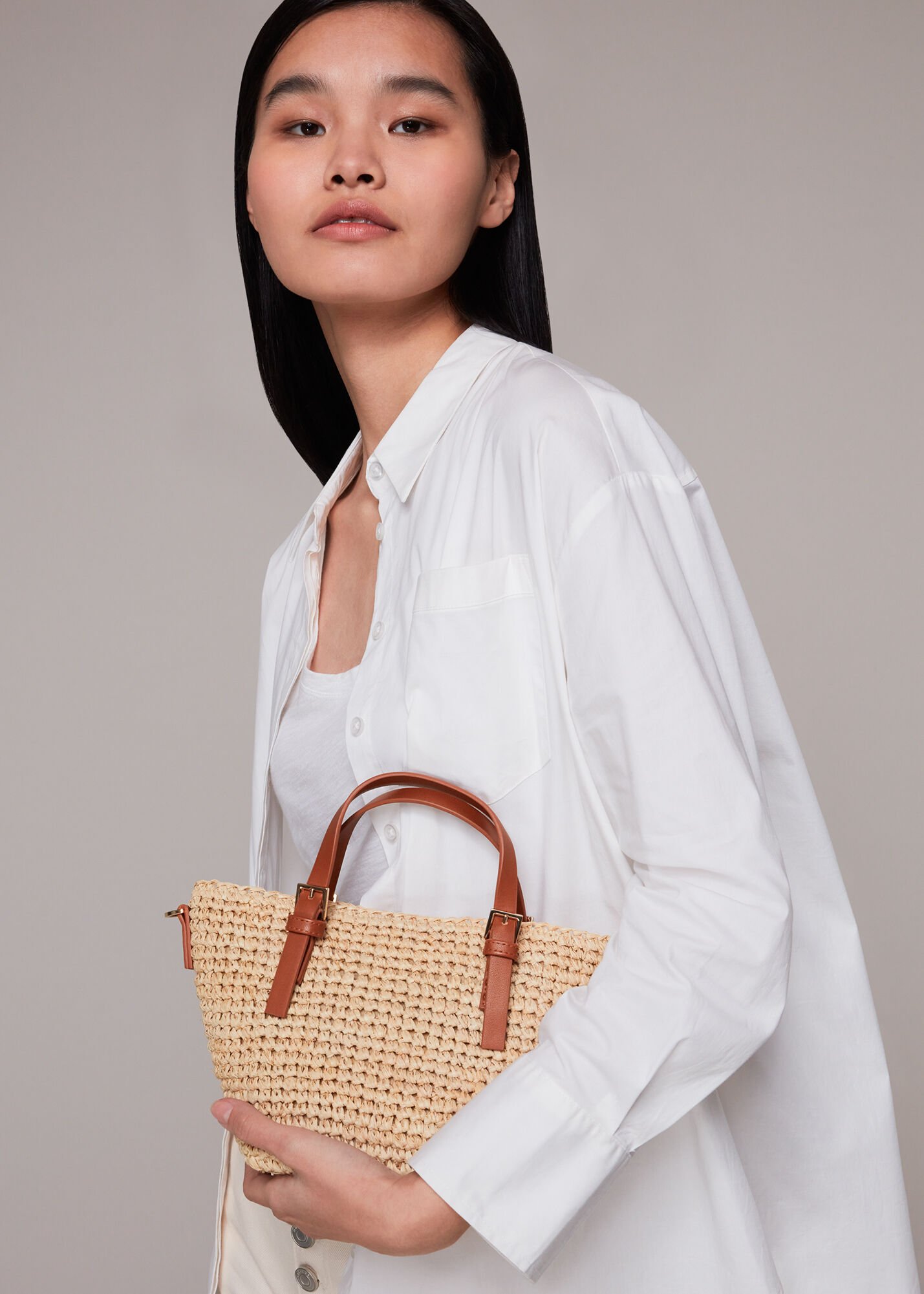 Small straw top tote