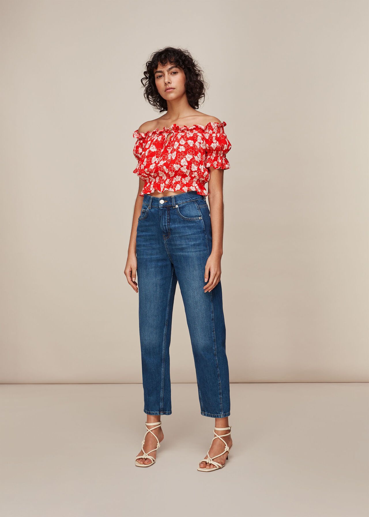 Floral Garland Bardot Top Red/Multi