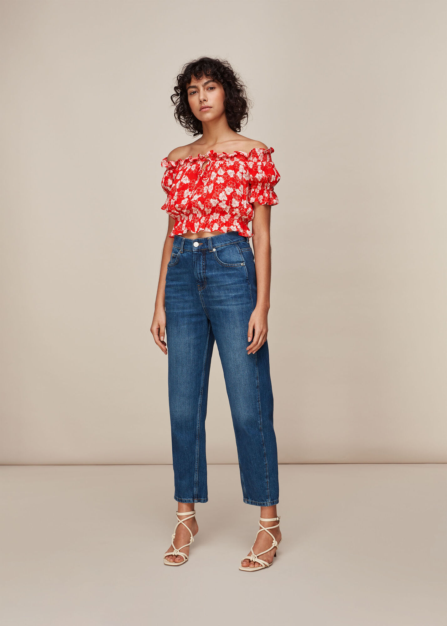 Whistles Women Floral Garland Bardot Top - Red, White - 12