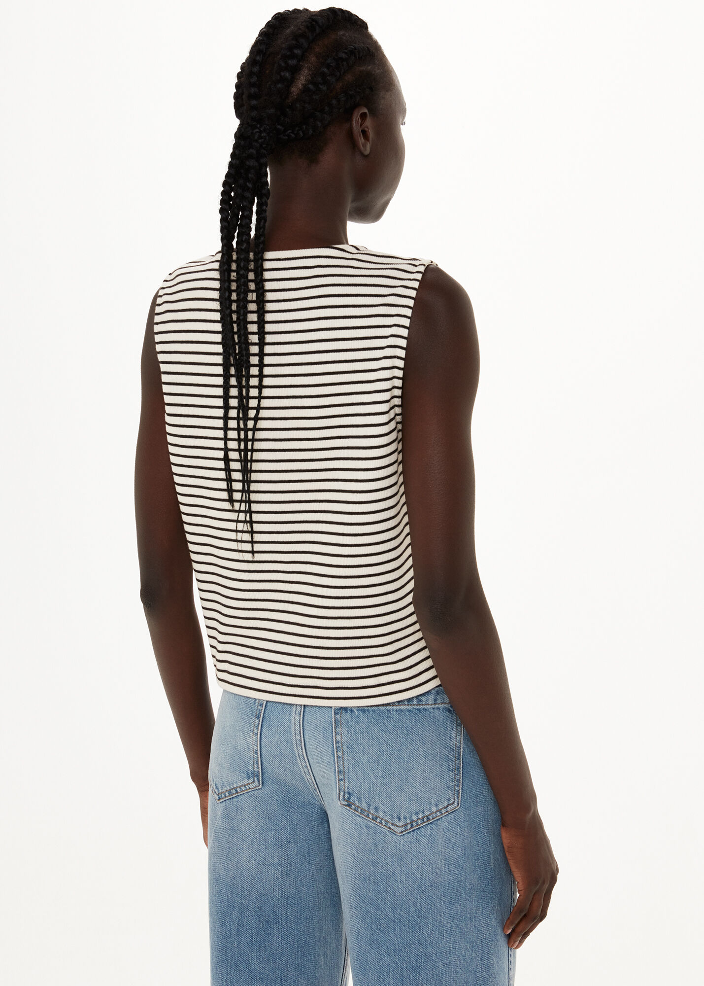 Ivory/Multi Button Up Stripe Rib Tank | WHISTLES | Whistles UK