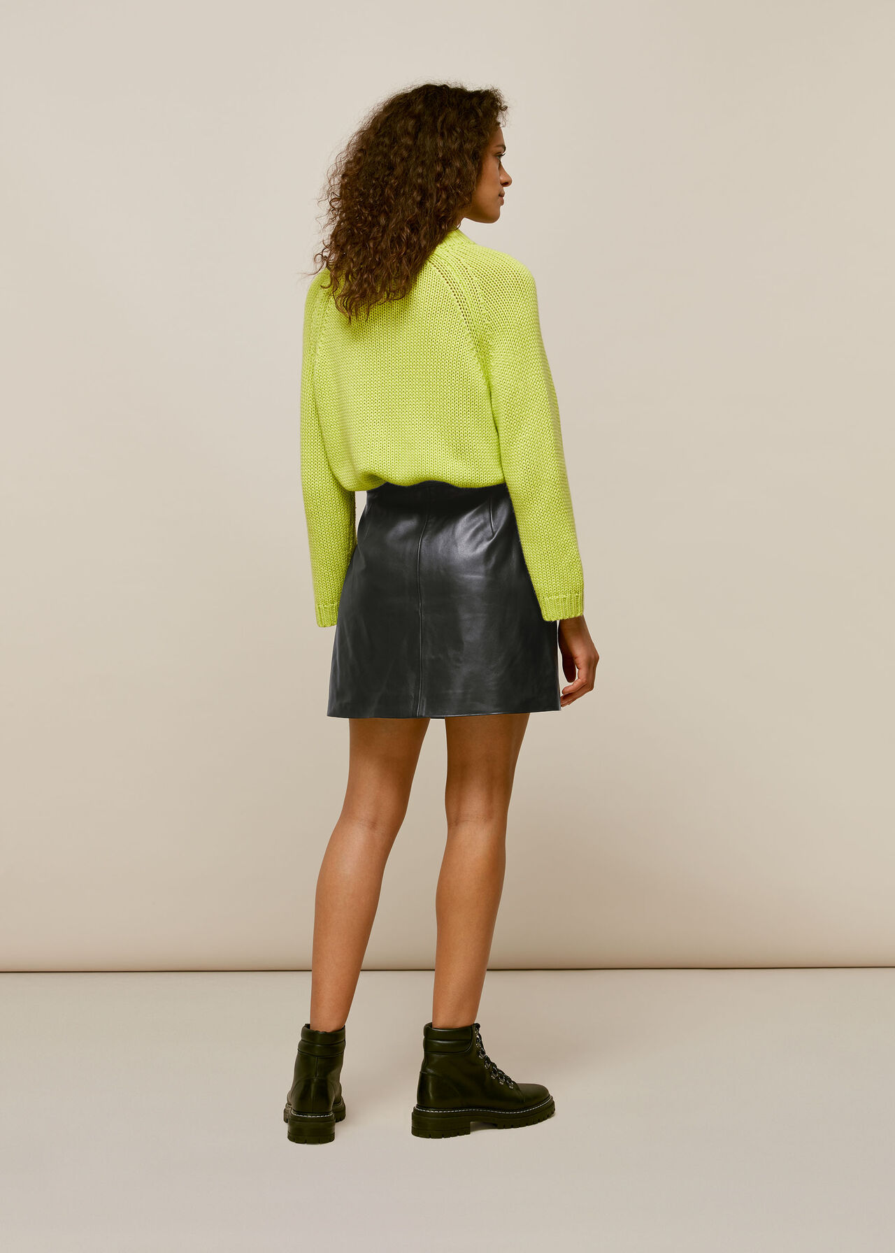 Abella Leather Button Skirt Black