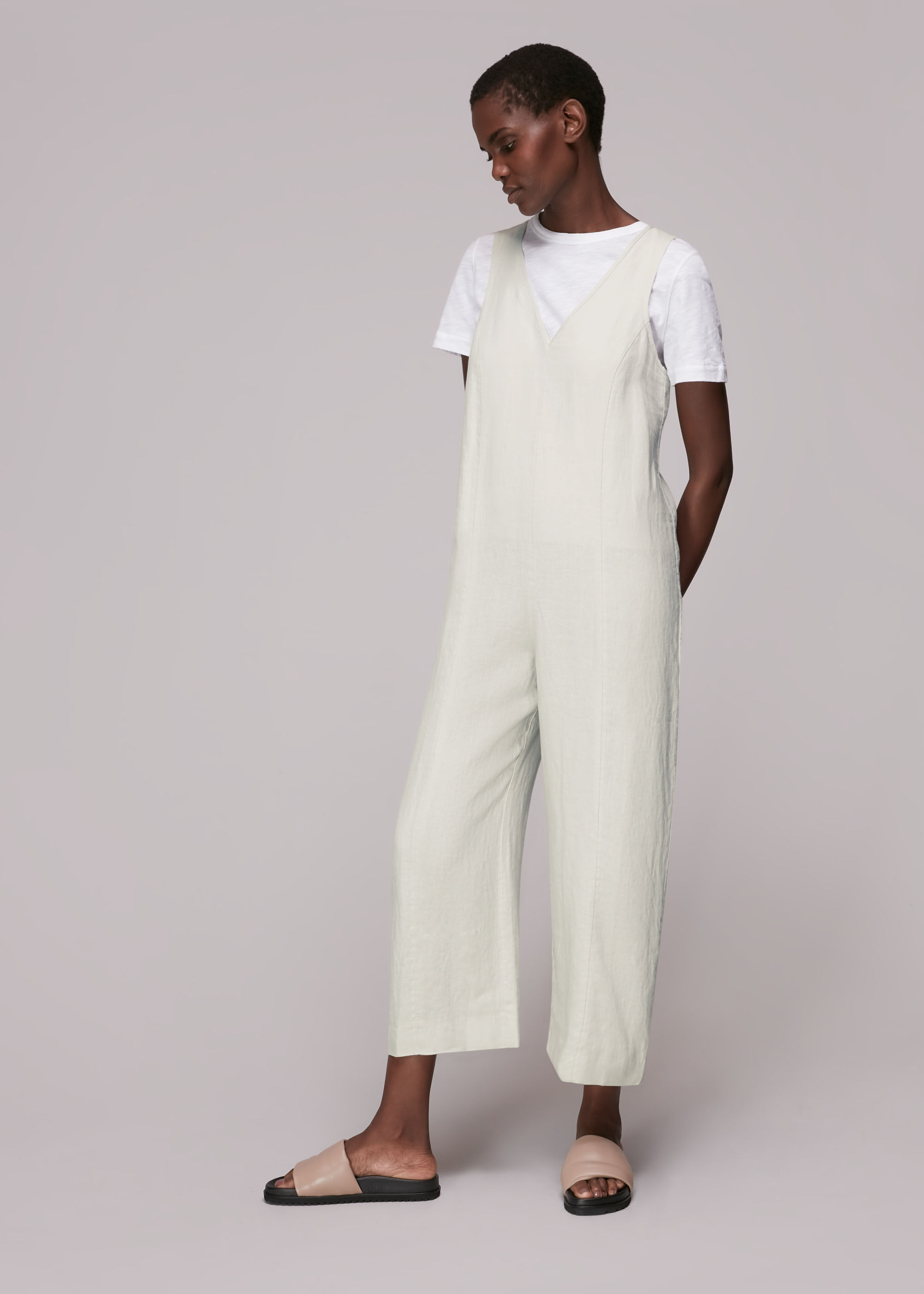 Linen v neck jumpsuit store