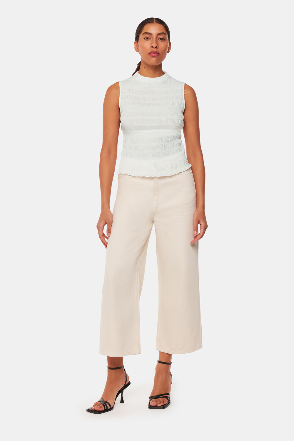 White Plisse Sleeveless Top