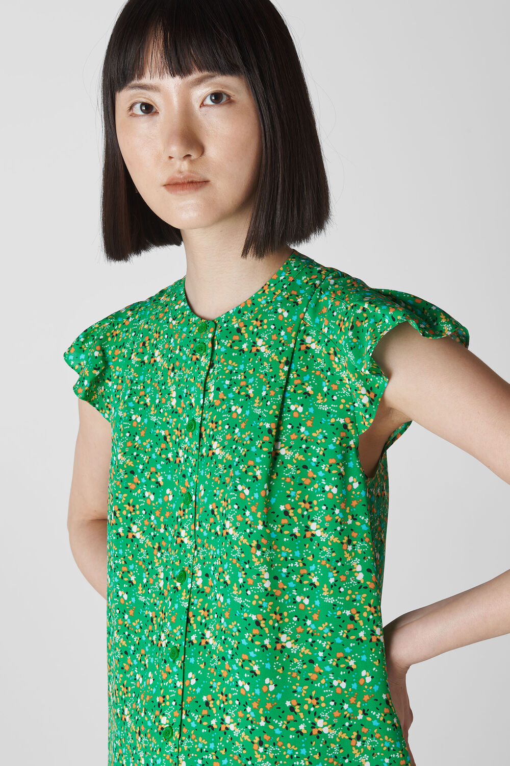 Ditsy Blossom Pleated Blouse Green/Multi