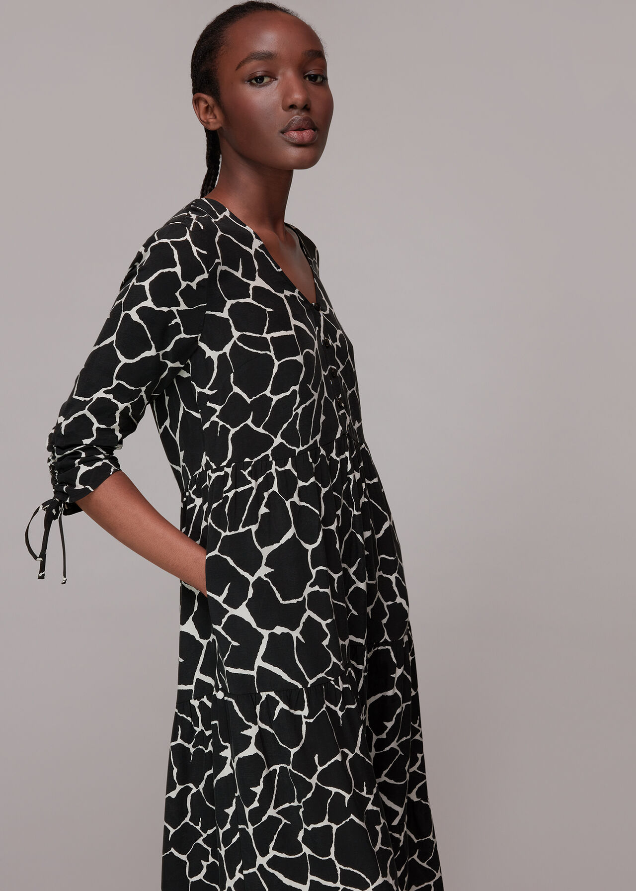 Black/Multi Layla Giraffe Trapeze Dress | WHISTLES | Whistles AU
