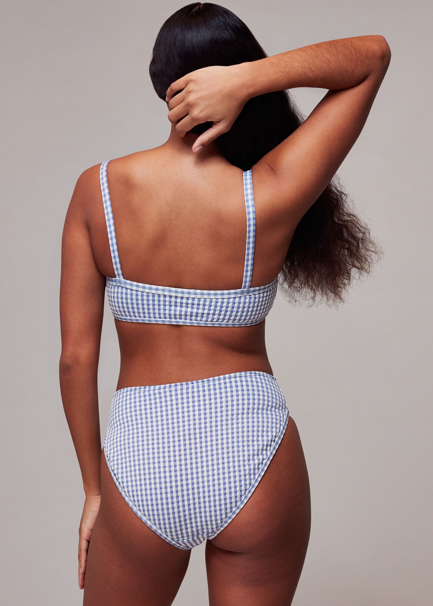 Blue/Multi Gingham Texture Bikini Top | WHISTLES | Whistles US |