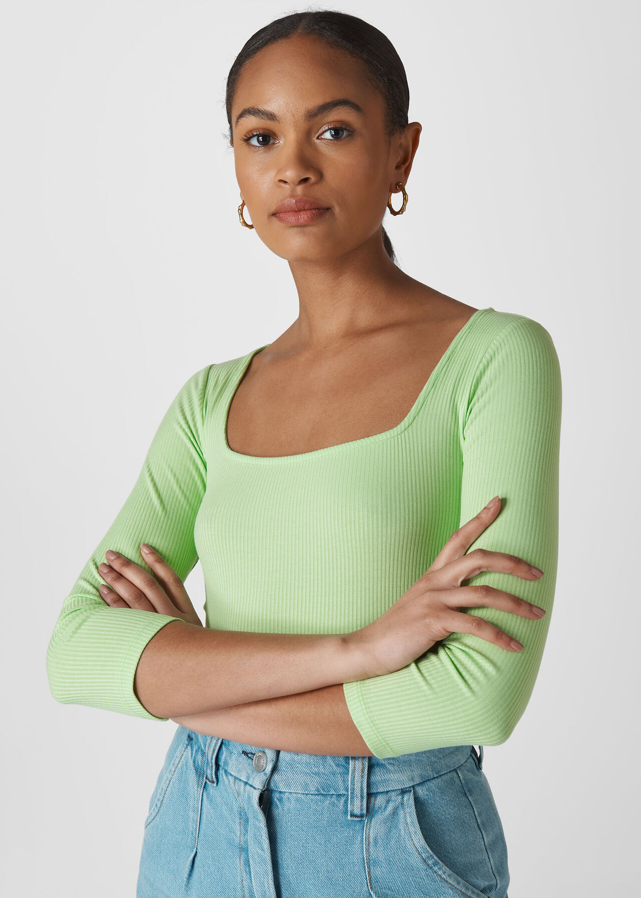 Square Neck Ribbed Top Lime