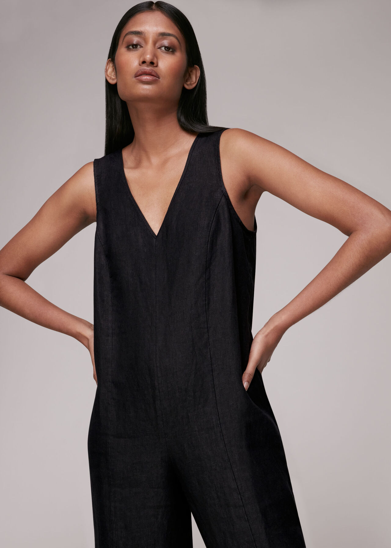 Linen V Neck Jumpsuit