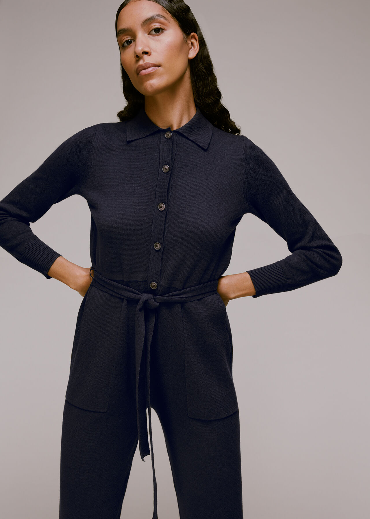 Knitted Button Front Jumpsuit