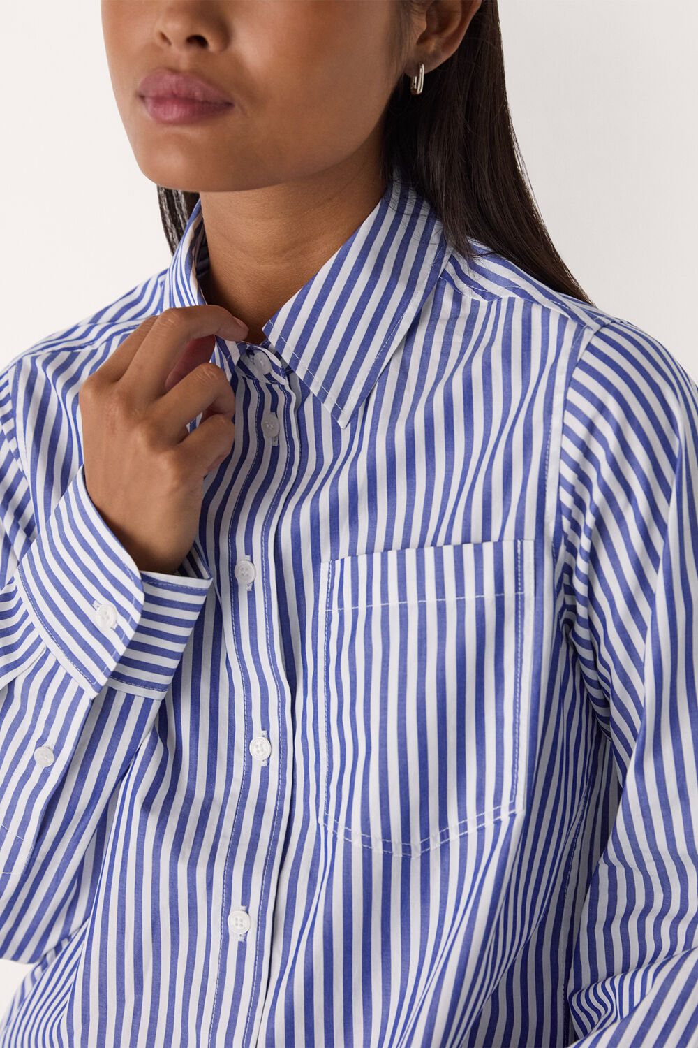 Blue Petite Relaxed Fit Stripe Shirt