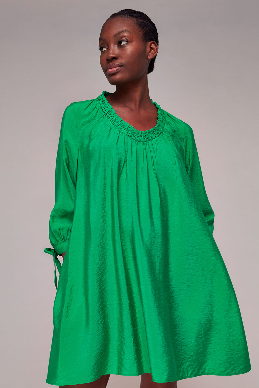 Green Lydia Gathered Trapeze Dress
