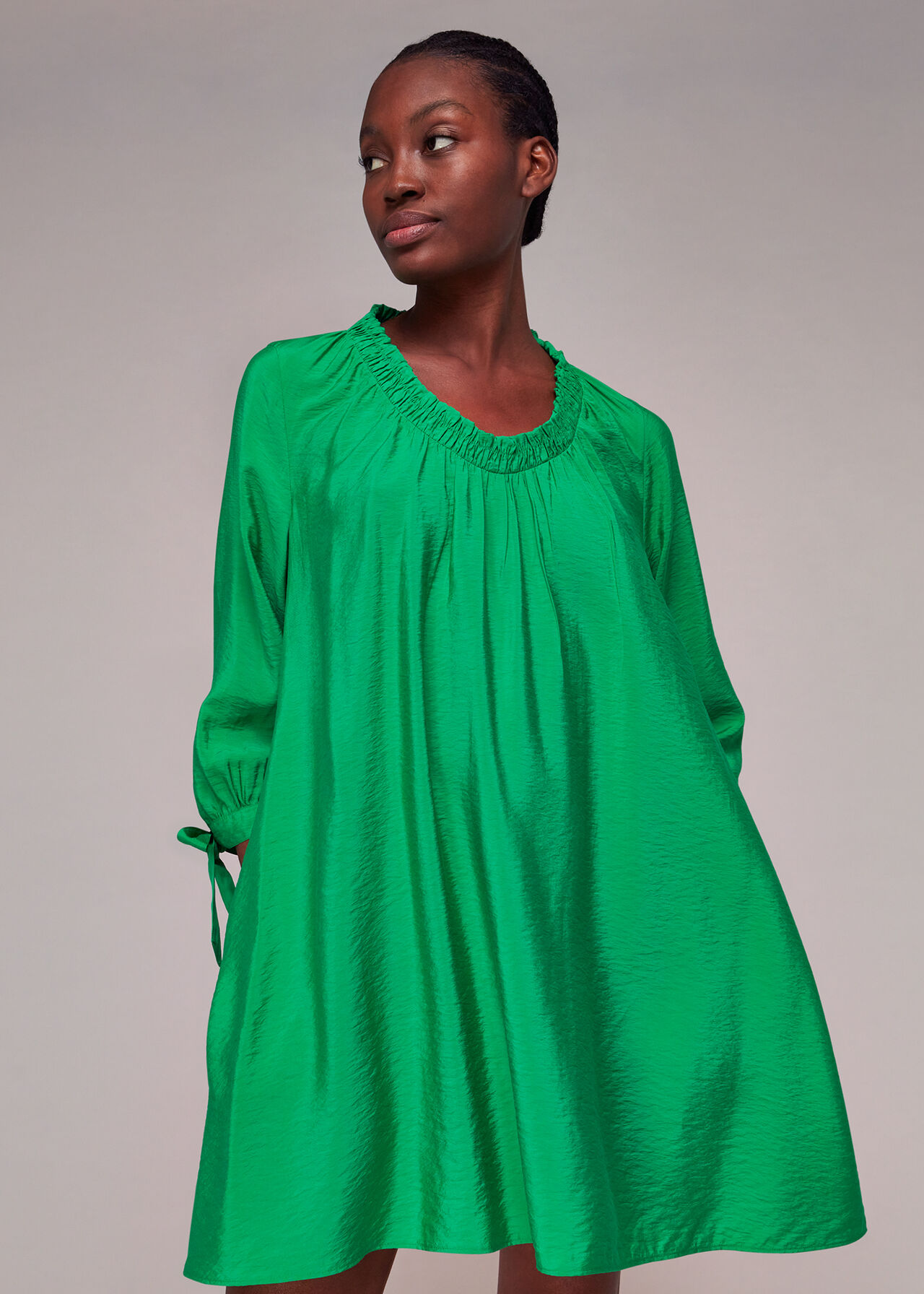 Green Lydia Gathered Trapeze Dress, WHISTLES