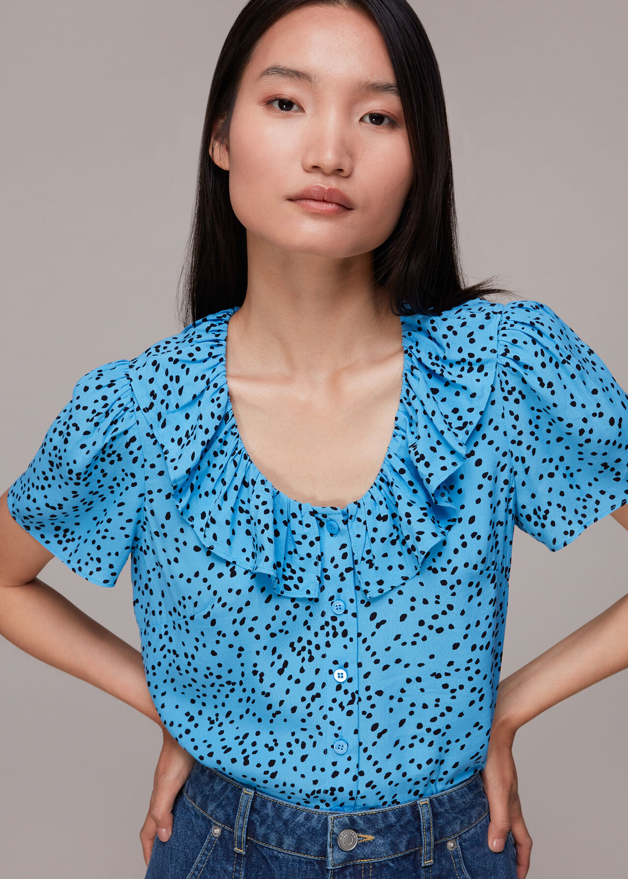 Blue/Multi Spotted Dot Collar Top | WHISTLES