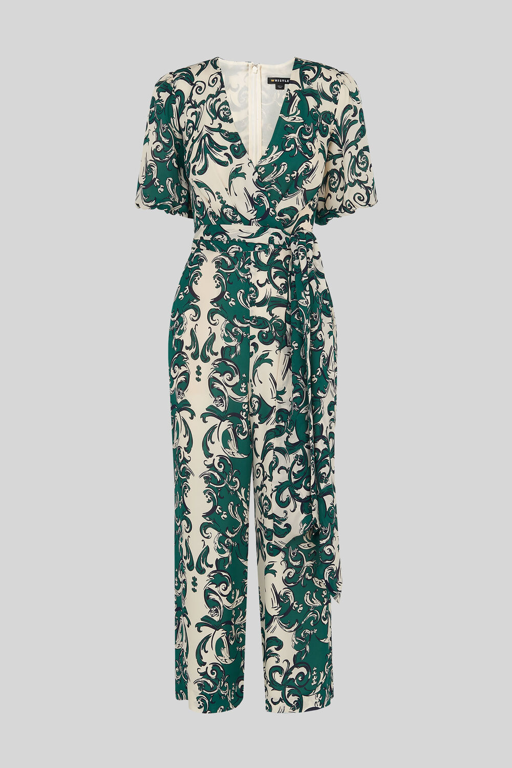 Baroque Print Silk Jumpsuit Green/Multi
