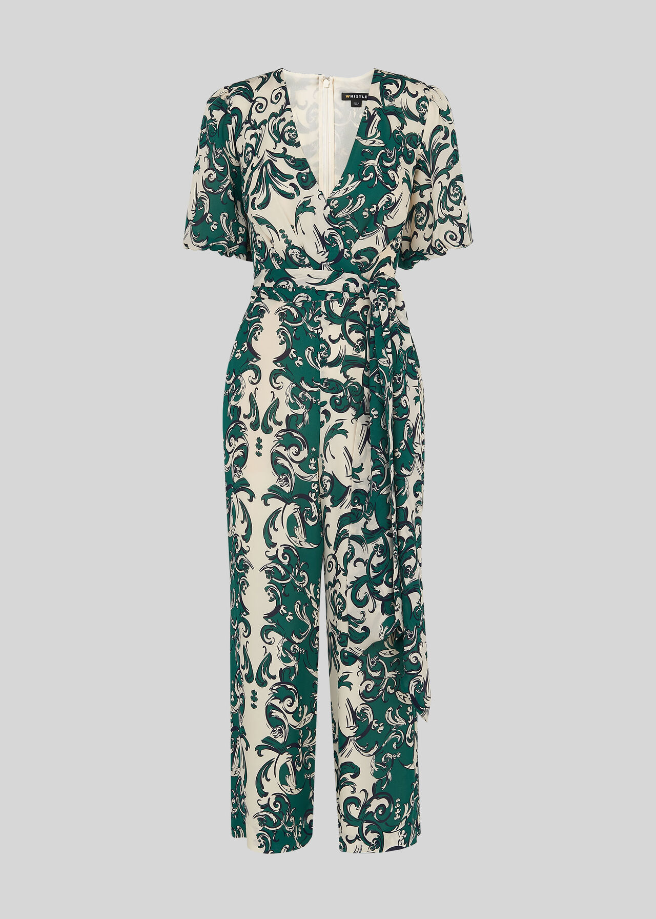 Baroque Print Silk Jumpsuit Green/Multi