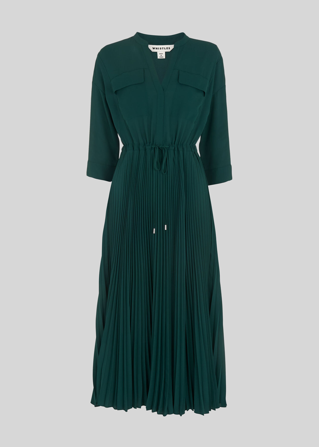 Wendy Pleat Shirt Dress Dark Green