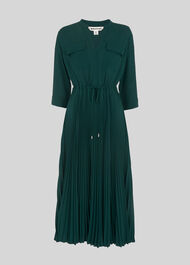 Wendy Pleat Shirt Dress Dark Green