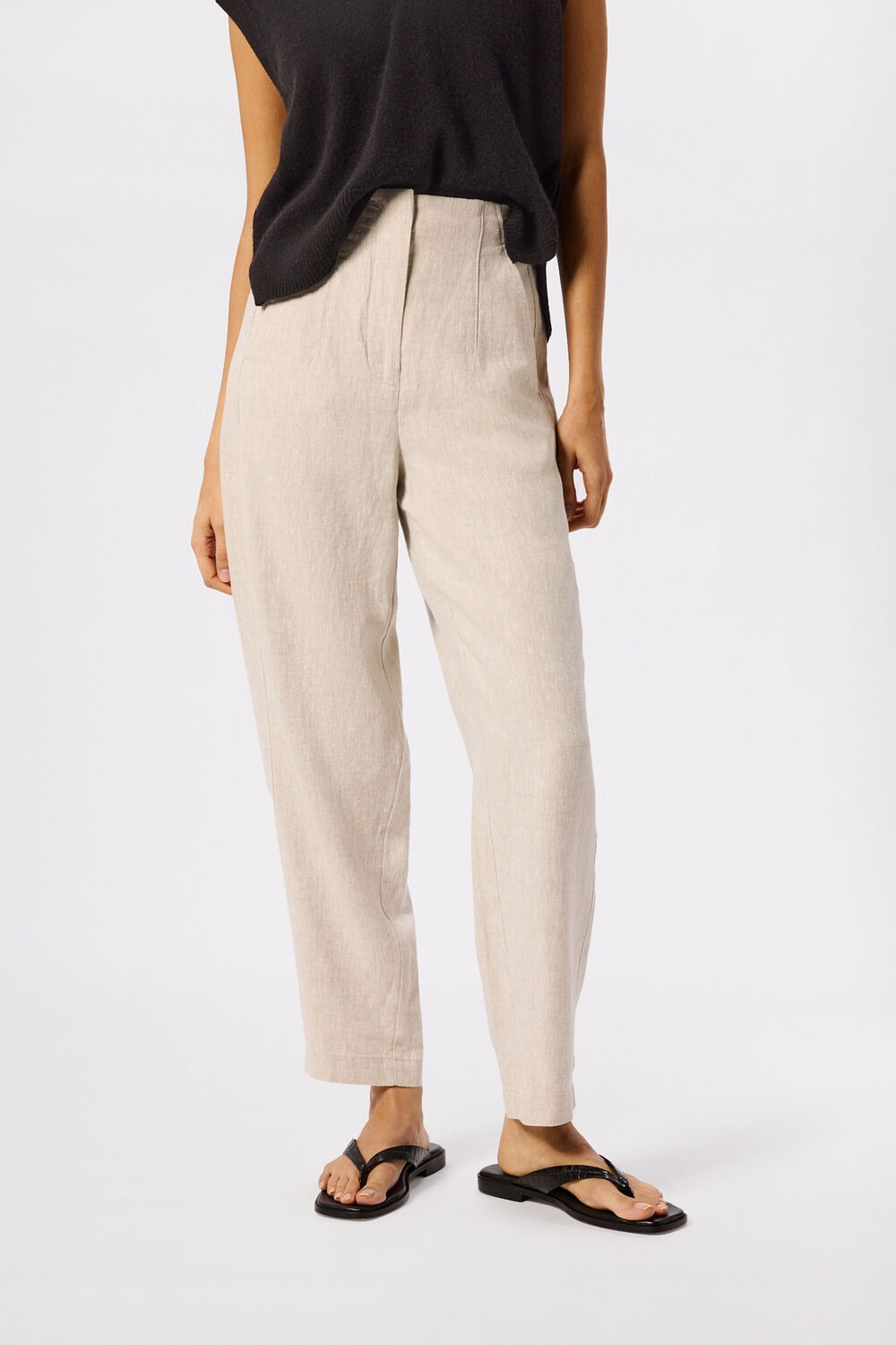 Oatmeal Linen Barrel Leg Trouser