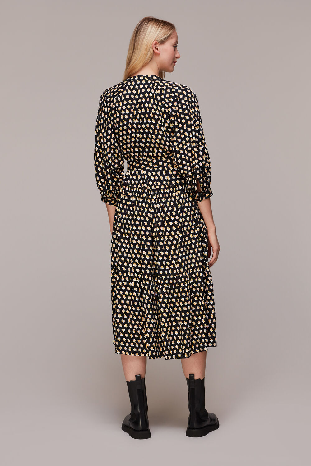Black Twisting Tulips Trapeze Dress