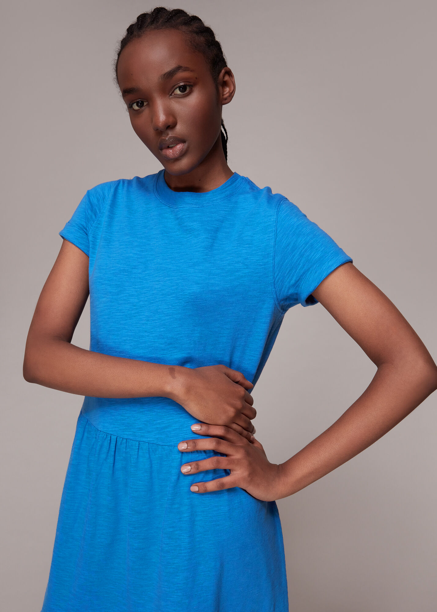 Blue Tiered Jersey Midi Dress WHISTLES