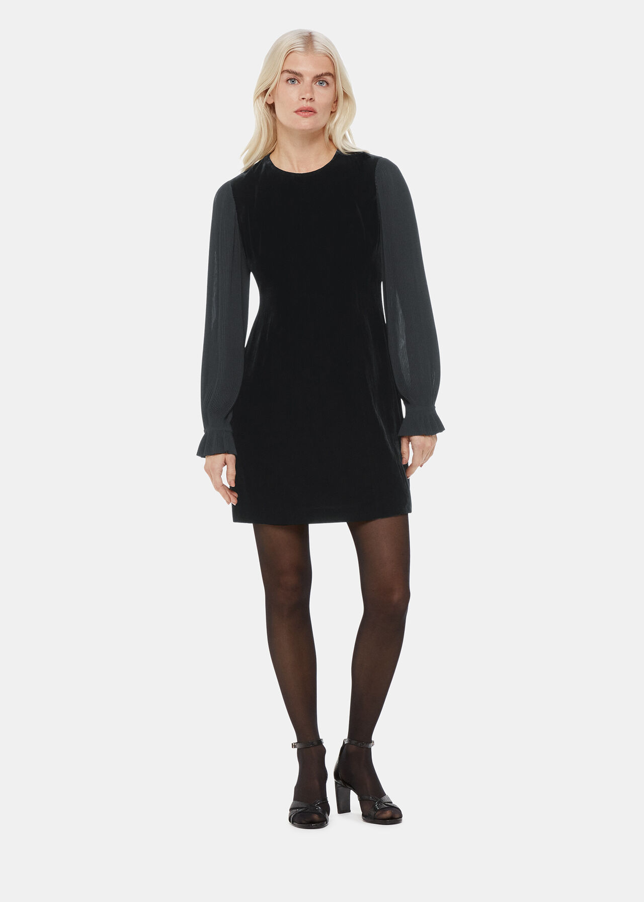 Petite Velvet Pleat Sleeve Mini Dress