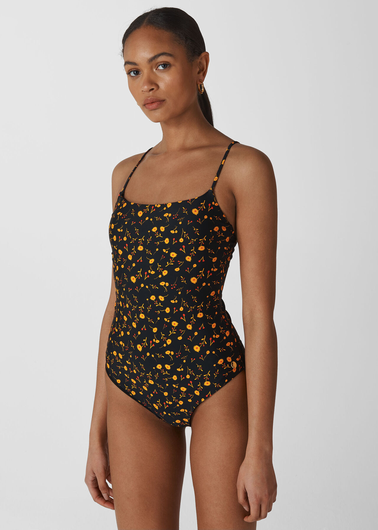 Black/Multi Aster Floral Print Swimsuit, WHISTLES