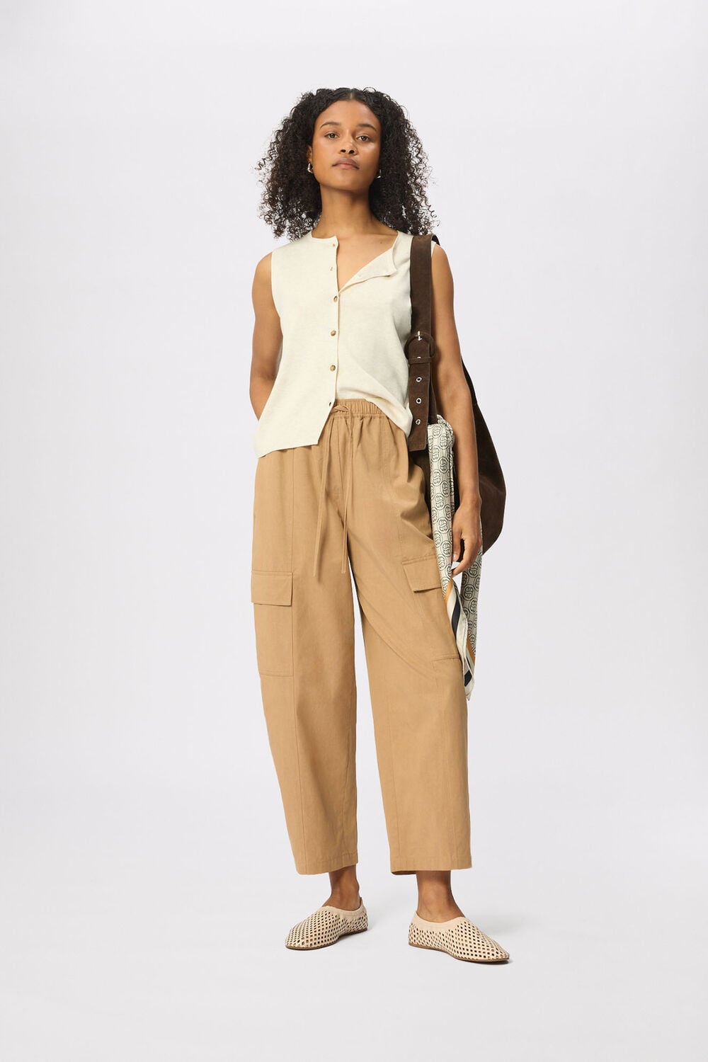 Neutral Petite Utility Cotton Barrel Trouser