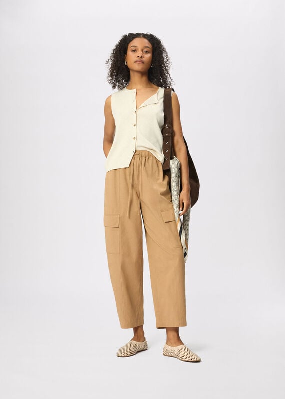 Neutral Petite Utility Cotton Barrel Trouser
