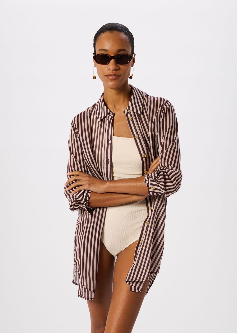 Stripe Long Sleeve Beach Shirt