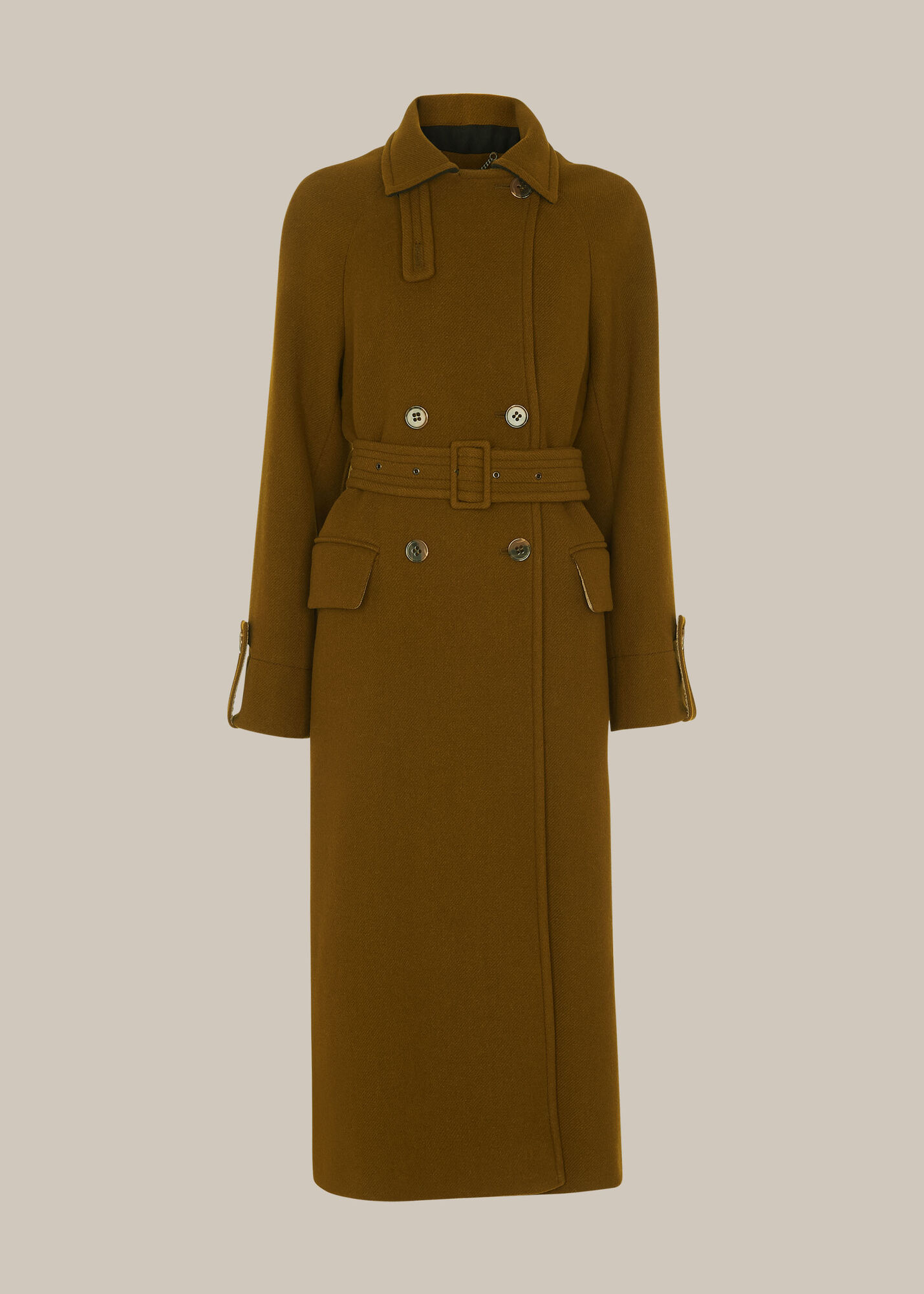 Khaki Wool Belted Trench Coat WHISTLES