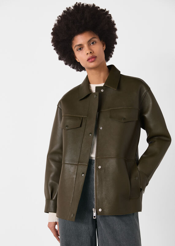 Khaki Clean Bonded Leather Jacket