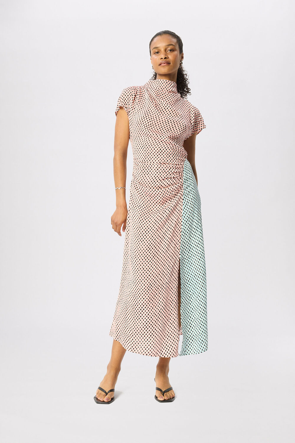 Petite Graphic Check Cowl Neck Dress