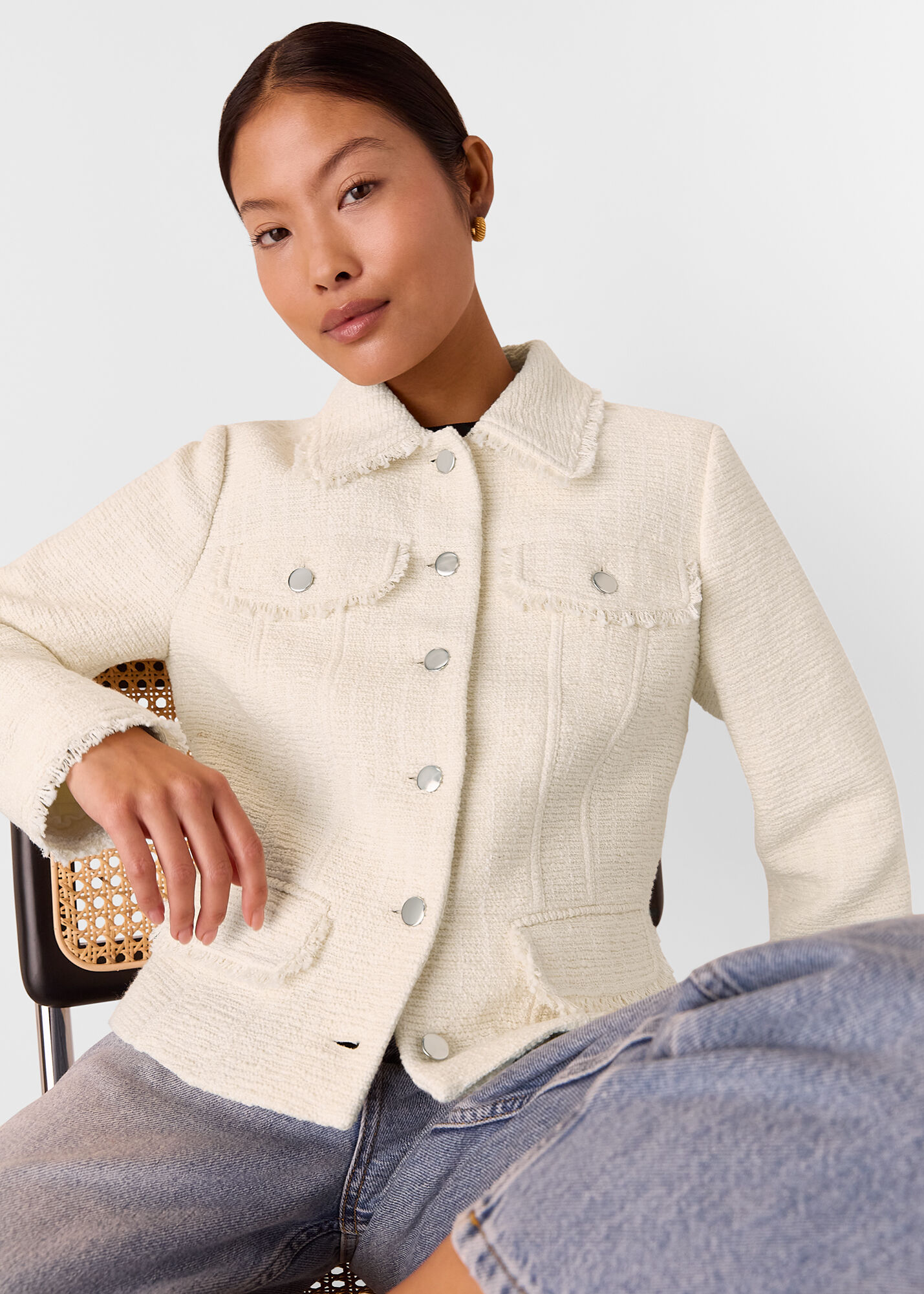 Ivory Lucie Boucle Jacket | WHISTLES | Whistles UK |